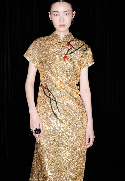 M essential Mackay designer three-dimensional Loushan red beaded dress - alan.