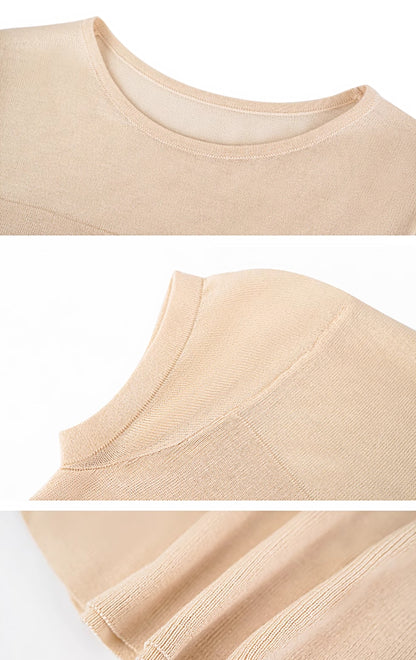 HECO Chinese style slightly transparent round neck knitted short sleeve T-shirt -BING.