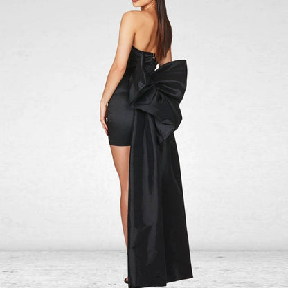 DOLLY Luxury Deep Green Big Bow Off Shoulder Tube Top Pleated Hip Date Dress-NUEL