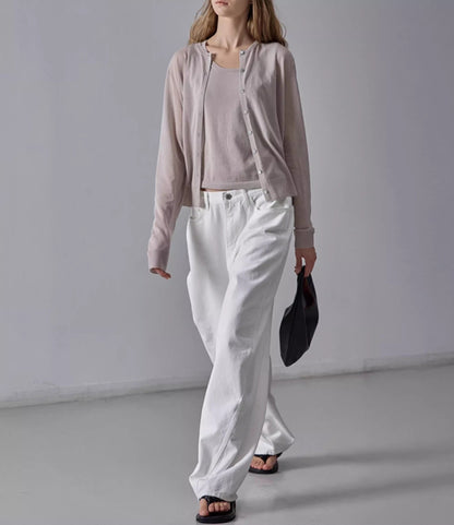 NOTHING WRITTEN facade pattern white jeans high waist commuter straight pants -LILY.