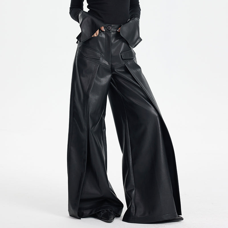 TINY IN black high waist casual wide leg long pants-EMI