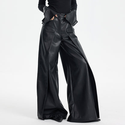 TINY IN black high waist casual wide leg long pants-EMI