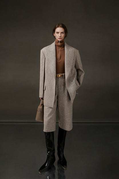 PIAOIN Retro Blazer Wool Jacket Women's Niche Suit Top Commuter Versatile- BEX