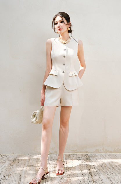 WANGXO |Custom Metal Buckle Round Neck Umbrella Hem Waist Vest- KIRA.
