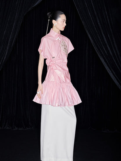 M essential Mackay designer Pink Peach Quilt Pleated Cardigan dress skirt - Lotta.