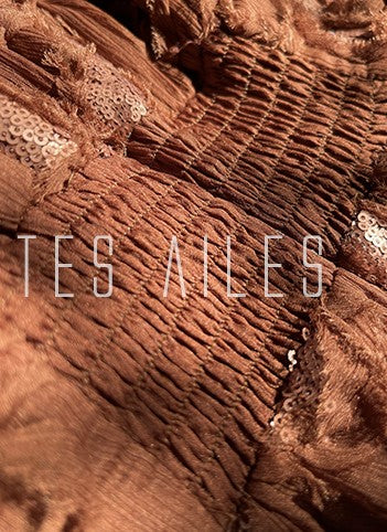 LE VENT&TES AILES Luxury French Disc Embroidered Sequin 3d Vintage brown Dress - LINA