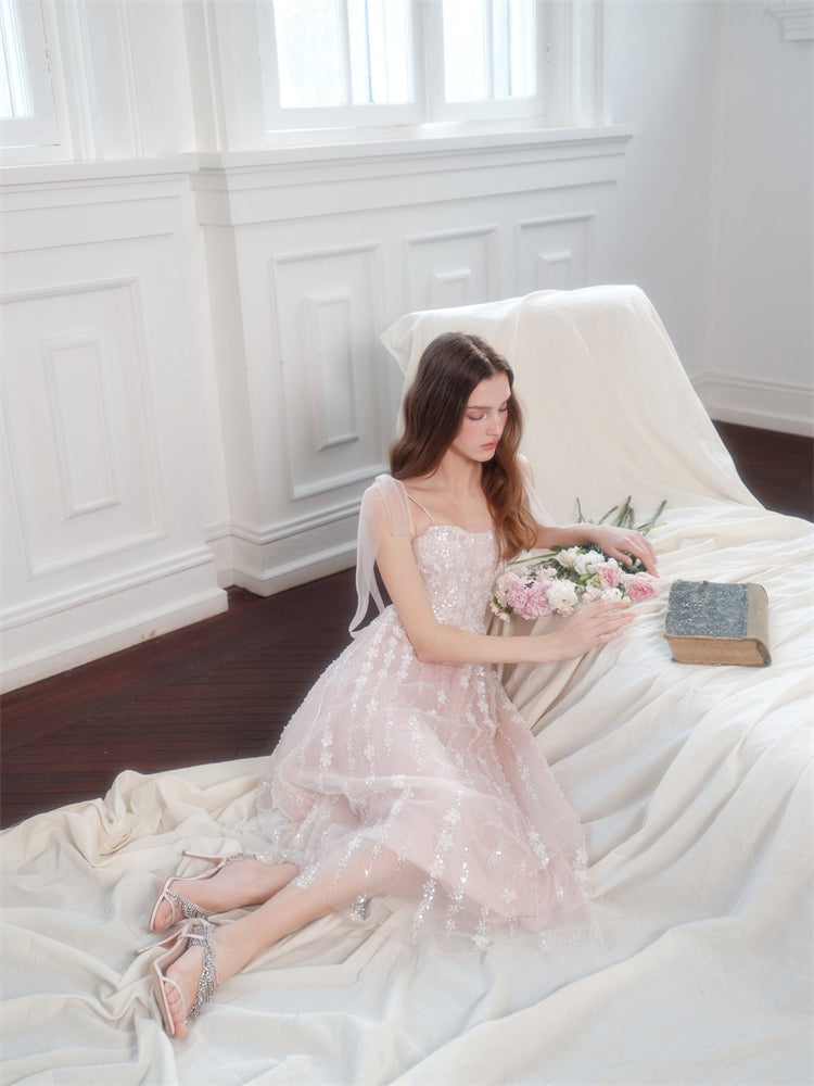 Wardrobes by Chen Luxury Pastel Pink beaded Sleeveless tulle bridal Dress-Khris