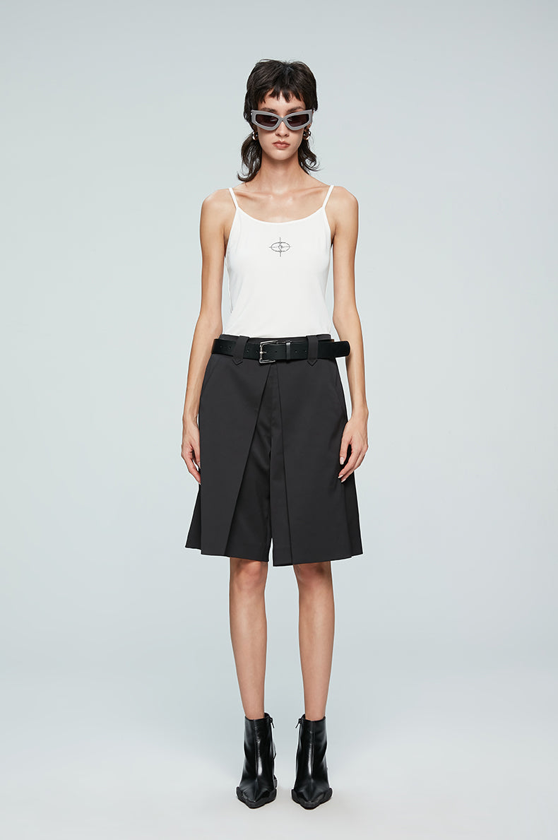 ANNAKIKI Casual Underwear Pleated Twill Simple Medium Pants-ROXIANNA