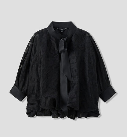 COMME MOI women's V-neck silk embroidered blouse top - TAMAR.