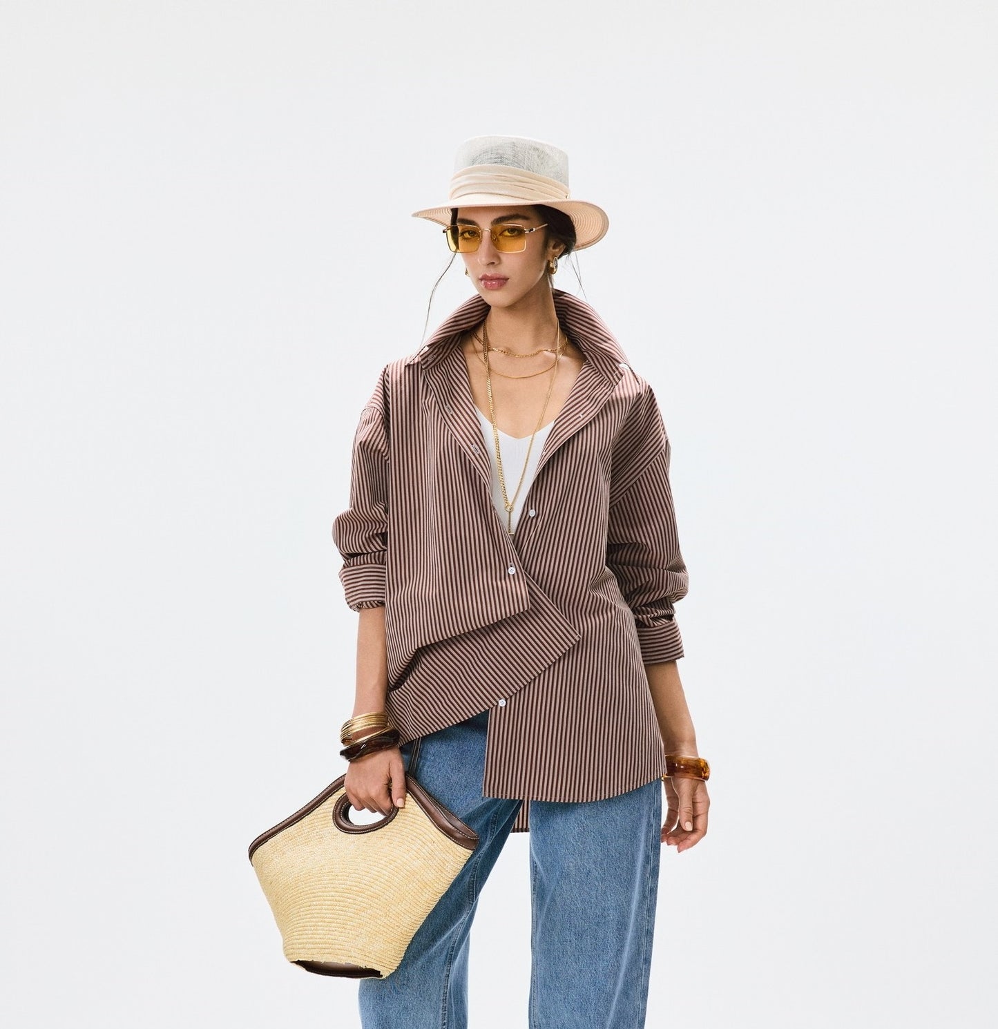 ANNASPEAK multi-wear French side buckle long staple cotton  style shirt-MYSTIC.