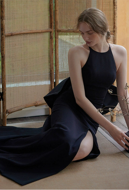 GOUDIN black simple slim evening dress-RENATA.