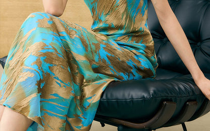 HECO Chinese style devored flower suspender dress - SKY.