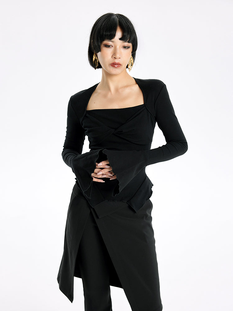 TINY IN bell sleeve square neck knitted top- guy
