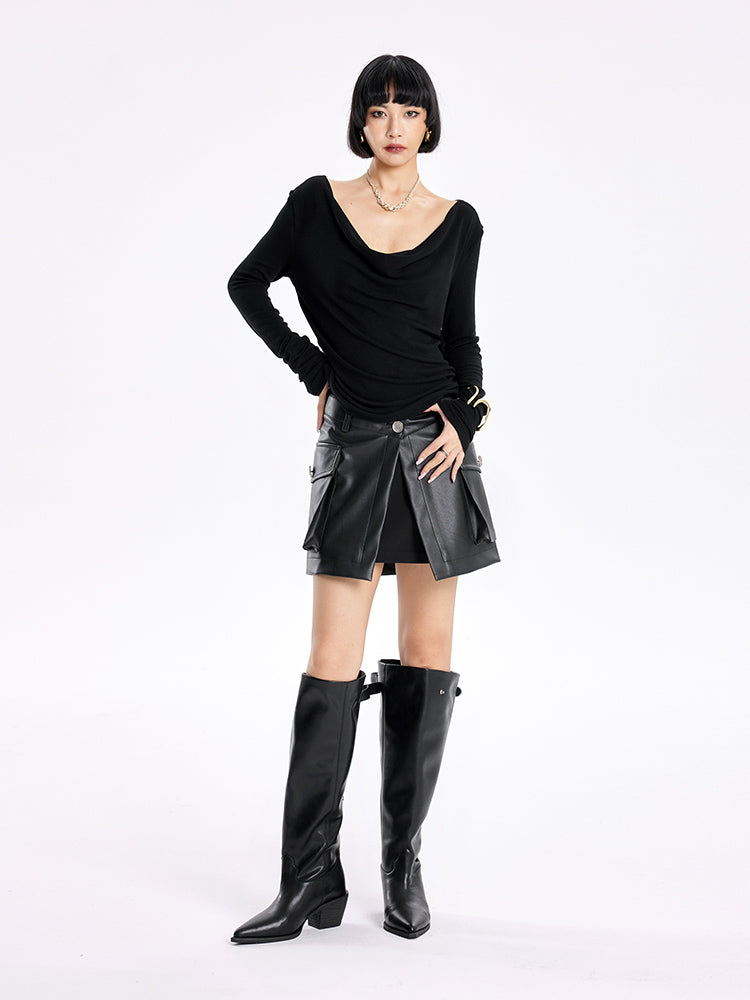 TINY IN Swing Neck Smock Irregular Knit Top - ROX