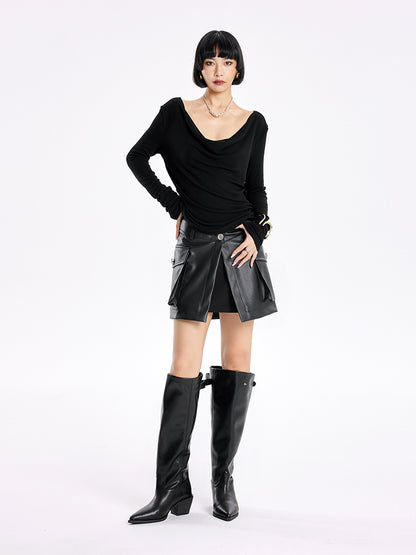 TINY IN Smock Swing Neck Knit T-Shirt Worn Front and Back-ROX.