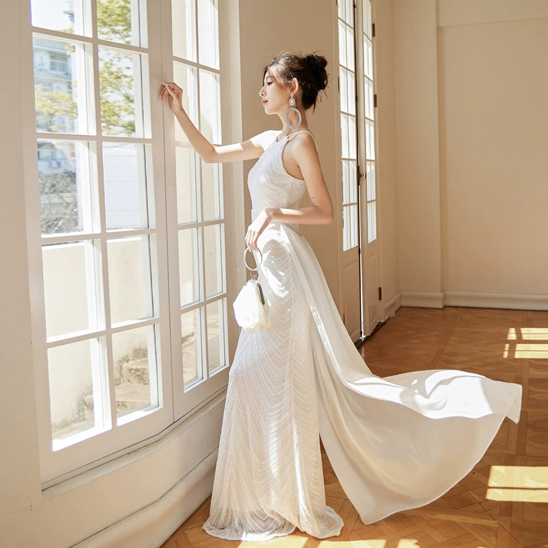 DOLLY High End Sleeveless Halter Neck Sequin Embroidery Long Banquet Dress-KATRINA