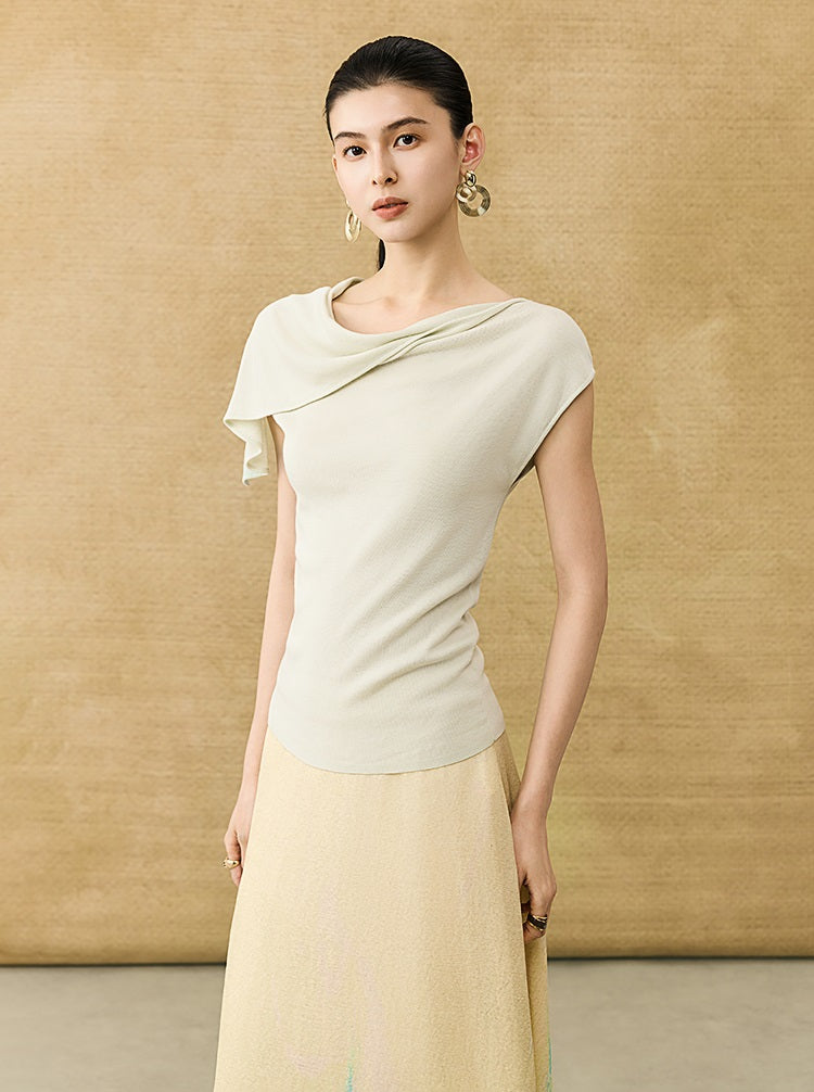 HECO Chinese temperament asymmetrical floating collar sleeveless base knit sweater - QUER.