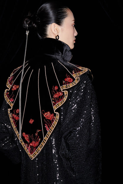 M essential Mackay designer  silk velvet two-dimensional fish algae curtain beaded collar - BEAUTY.