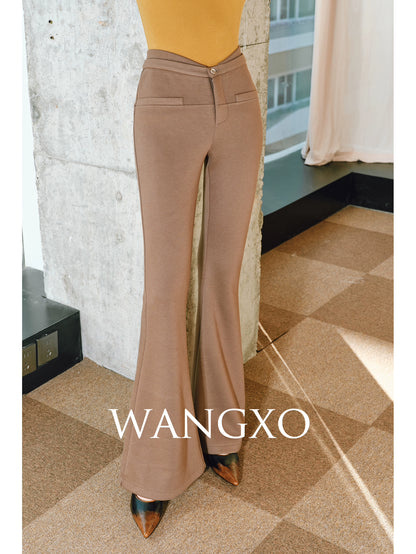WANGXO | Heavy Acetate Wool Double Waistband Floor-Length Horseshoe Pants-NES.