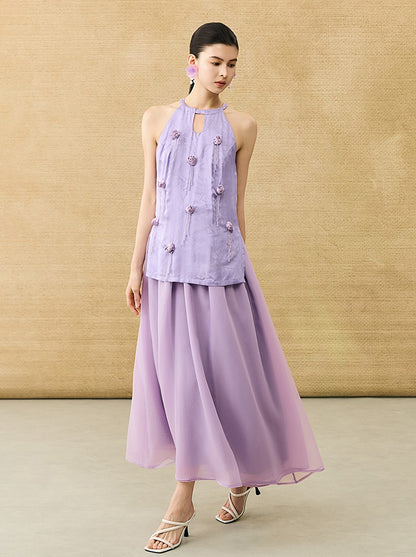 HECO Chinese Handmade Rose Fake Two-Piece Dress  - WORK.