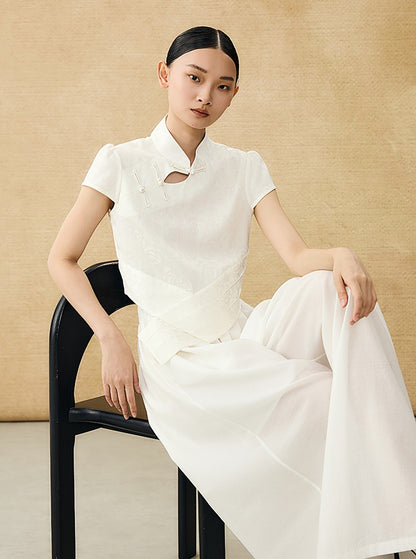 HECO Chinese acetate stand-up collar hollow buckle T-shirt - QUES.