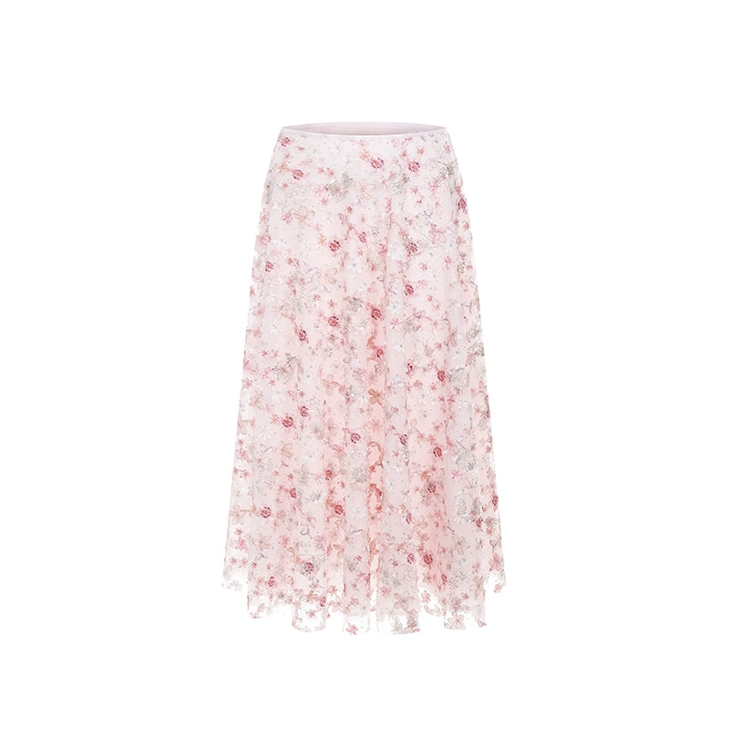 Wardrobes by Chen Elegant Pink Sequin Embroidered Long midi Skirt - Jiaa
