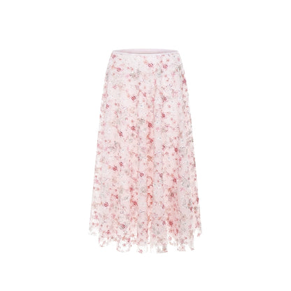 Wardrobes by Chen Elegant Pink Sequin Embroidered Long midi Skirt - Jiaa