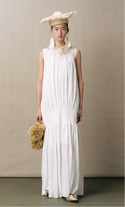 ZHUCHONGYUN white pearlescent pleated maxi dress-ROY.