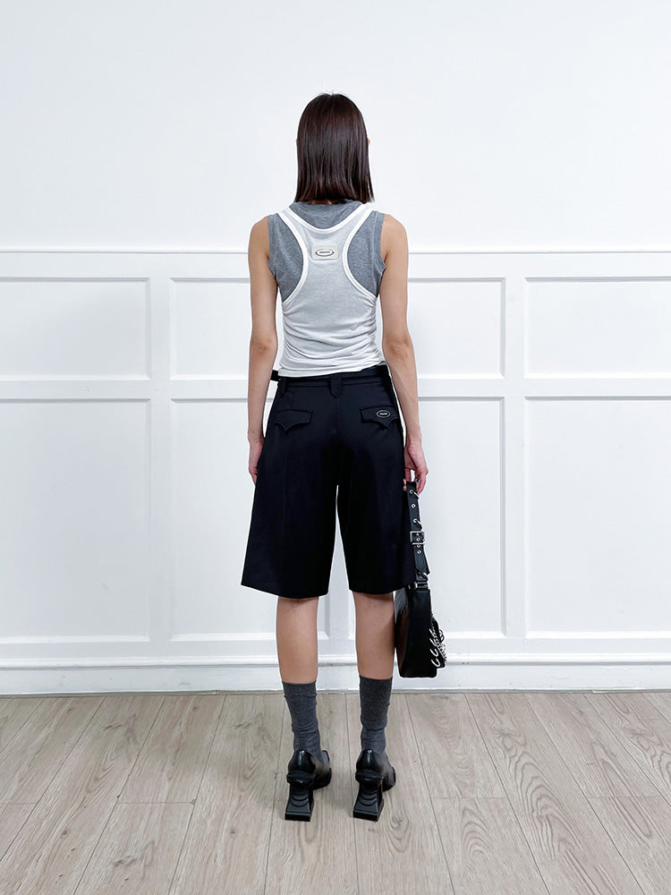 ANNAKIKI Casual Underwear Pleated Twill Simple Medium Pants-ROXIANNA