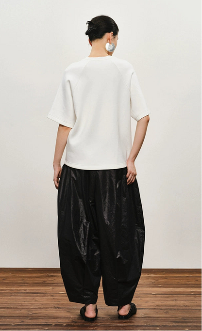 ZHUCHONGYUN White Loose Shoulder Short Sleeve T-Shirt--TSUYU.