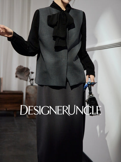 DGU "Yanying" black suit new textured professional commuting two-piece set - MATE.