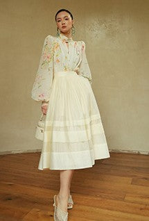 LE VENT&TES AILES French romantic luxury full midi summer skirt -RINA