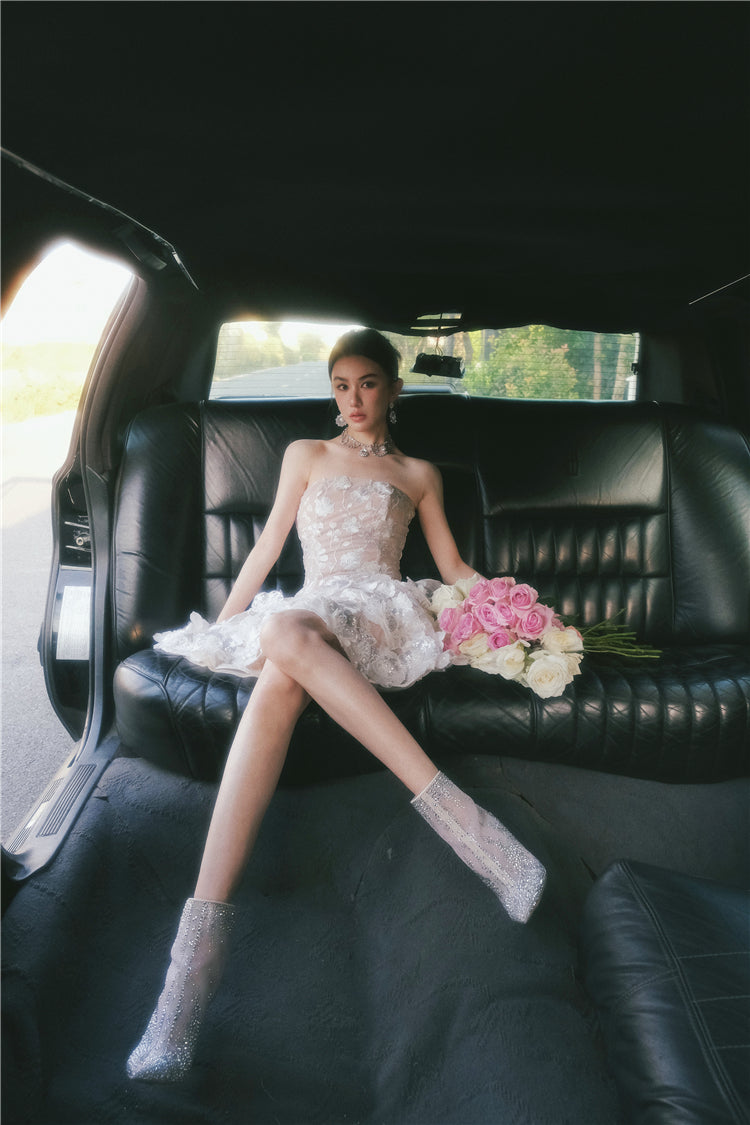 Wardrobes by Chen Luxury Strapless Embroidered Crystal Flower Evening bridal Dress-Florence