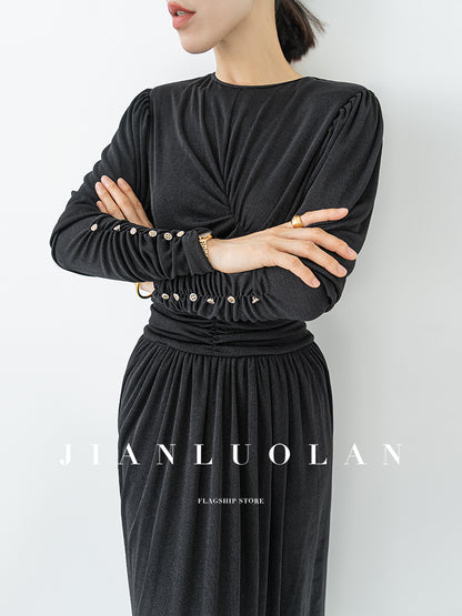 Huanzi hepburn elegant swallowtail high-end black long dress - Inyys