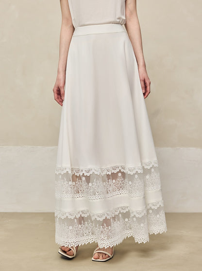 HECO Acetate Hollow Lace A-line Long Skirt women - FLOW.