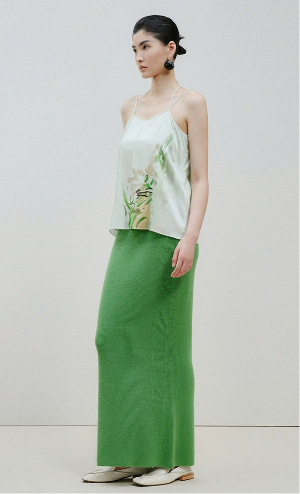 ZHUCHONGYUN flower draft lace-up mulberry silk suspender top-KAZUNARI.