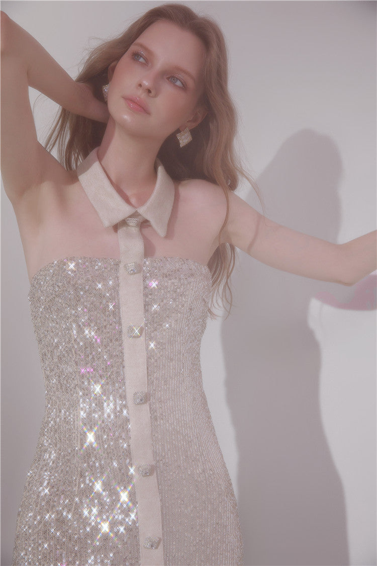Wardrobes by Chen High End Sequin Halter Neck Cocktail Dress-Davy