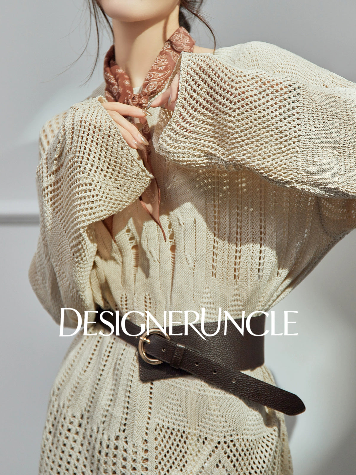 DGU| Khaki Knitted Sweater Hollow Design Niche Loose Top - Felicia.
