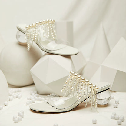 B-FEI pearl heel transparent slippers-KALI.