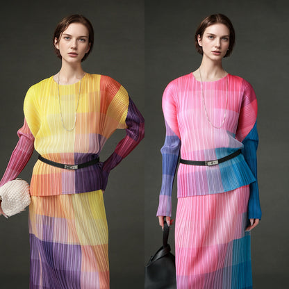 PIAOIN Miyake style light luxury slim pleated women's versatile T-shirt - ARLOV