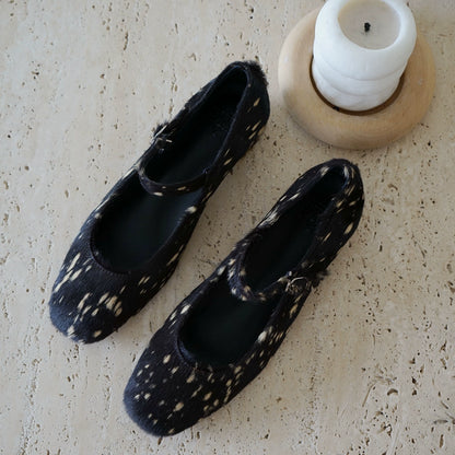 B-FEI black leather sole flat shoes-BING.