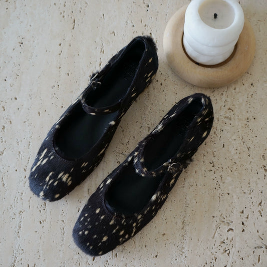 B-FEI black leather sole flat shoes-BING.