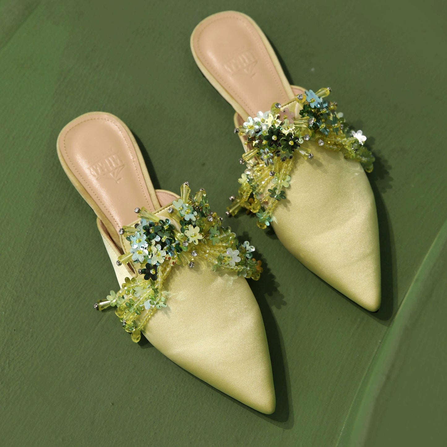 B-FEI lemon yellow flat mules pointed toe slippers-ULGA.