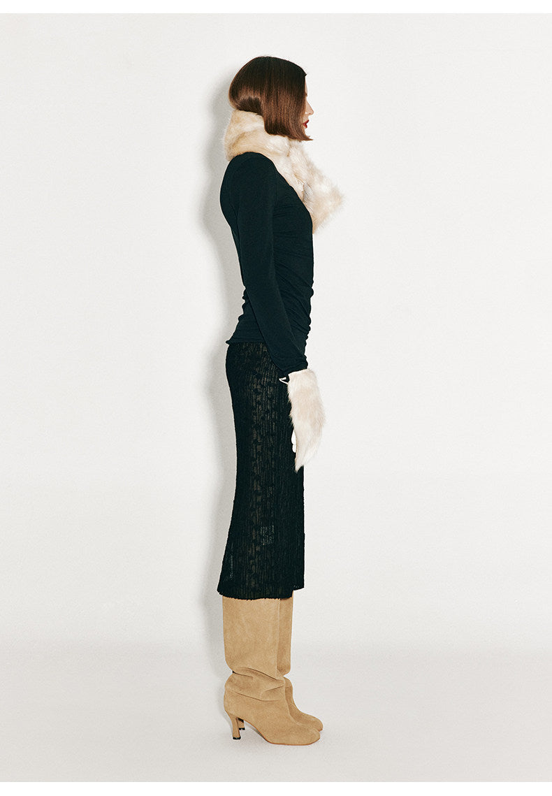 ATELIER MISS LU Fall/Winter Sheep Wool Texture Sheer Skirt - EULALIE