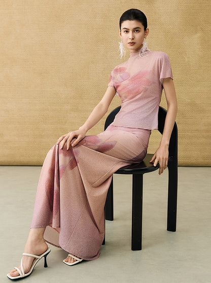 HECO Chinese gradient floral flowing temperament skirt - SWAED.