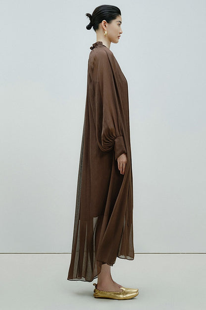 ZHUCHONGYUN Mulberry Silk Loose Sheer Sleeves Long Dress-ORITZA.