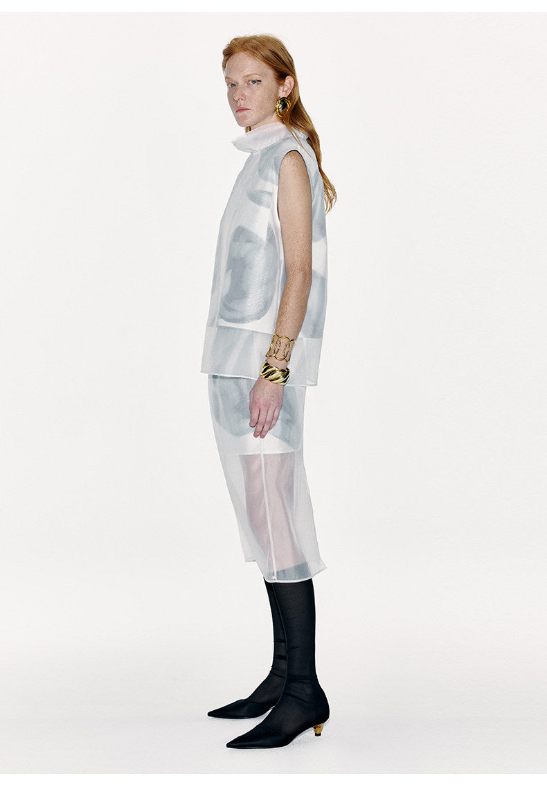 ATELIER MISS LU Spring/Summer Calla Lily Print Two-piece Tulle Top - PEDRO