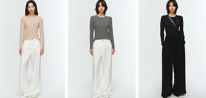 COMME MOI Lu Yan designer new women's Henry collar wool base T-shirt - PRIDE.