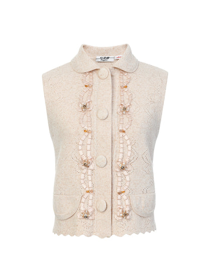 FAME rococo piping beaded sleeveless knitted top - EMMA
