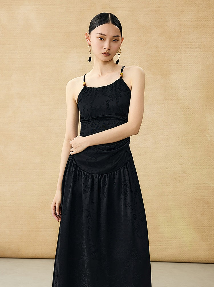 HECO Chinese Jacquard Halterneck Slip Dress  - KNO .